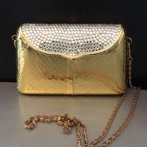 Gold Rhinestone Chain Crossbody Bag